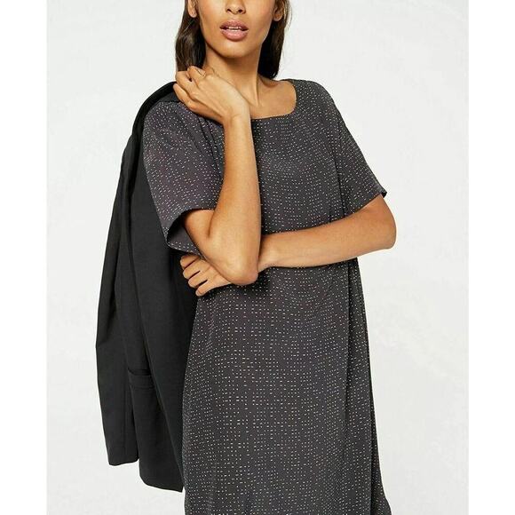 Eileen Fisher Printed Boat Neck Dress Graphite Size S - Picture 2 of 6